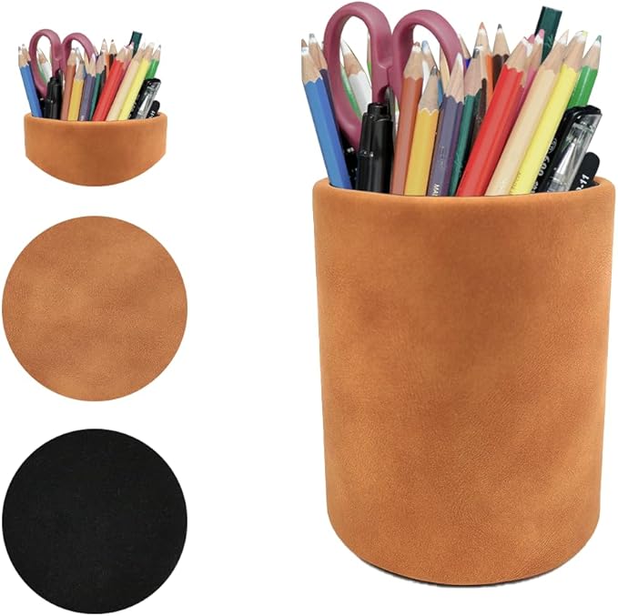 Pen Holder for Desk Pencil Organizer Cute Cup Holders Aesthetic (Yellow Brown, 4" x3.3")