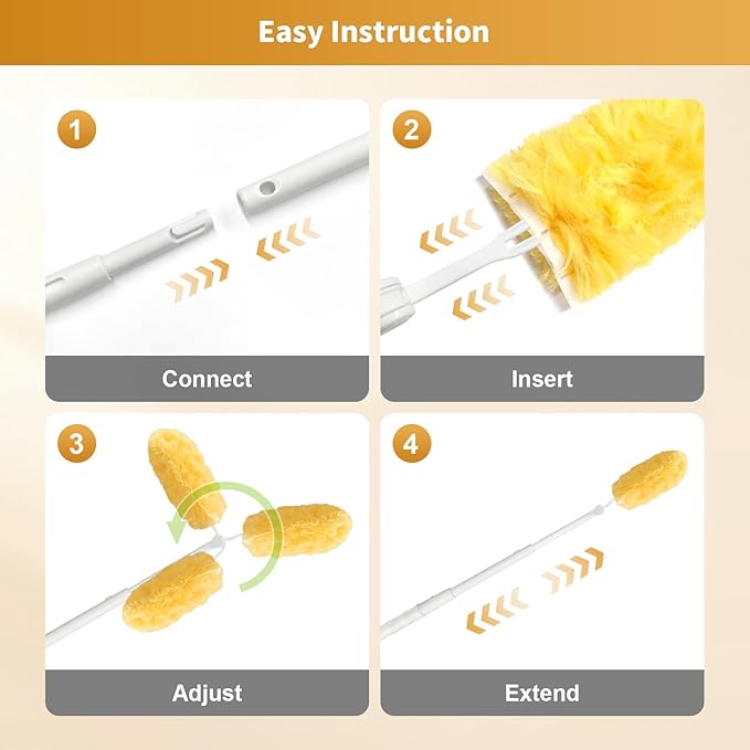 50 Pack Duster Refill Compatible with 1 Extendable Handle, 360 Heavy Duty Duster Kit with 1 Handle, Multi-Surface Disposable Dusters Refills for Cleaning Corner, Furniture, Car, Blinds