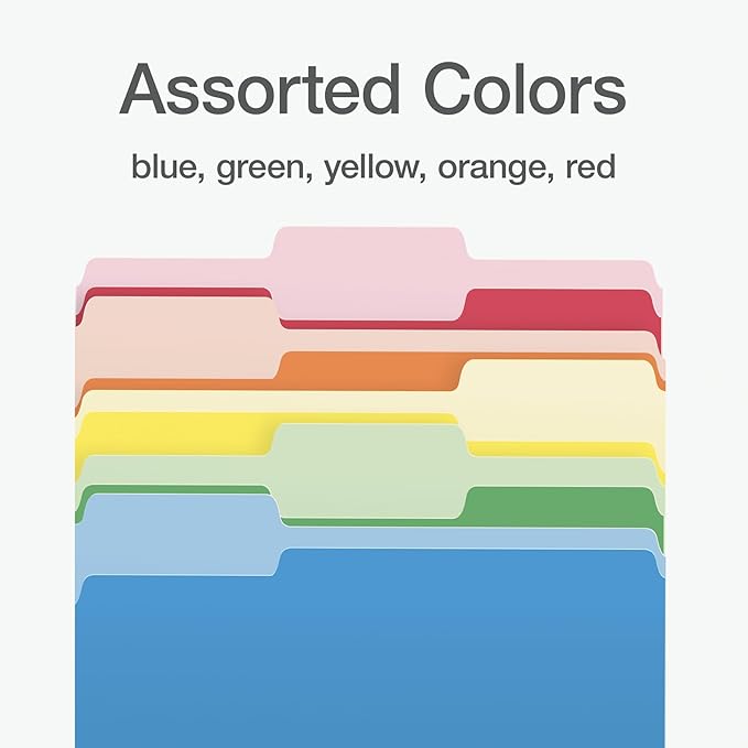 Pendaflex File Folders, Two-Tone Assorted Colors, Letter Size, 1/3 Cut Tabs, Office Organization, Box of 100 Folders (1006535)