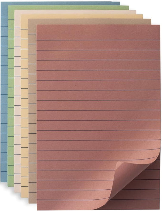 (6 Pack) Lined Sticky Notes 4x6 in Ruled Stickies Super Sticking Power Memo Pads Vintage Colors