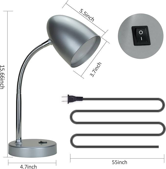 ENERGETIC SMARTER LIGHTING LED Desk Lamp, Flexible Gooseneck with Table lamp, 3.5W 240LM 4000K Cool White Study Lamps for Bedroom and Office, Eye Protection, ETL Listed Silver