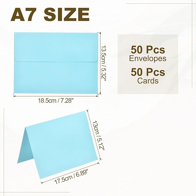 PATIKIL 50Pack Light Blue 5x7 Blank Cards and Envelopes, Self Seal A7 Envelopes with Folded Cardstock Small for Greeting Cards Wedding Greeting Birthday Invitations Letter Mailing