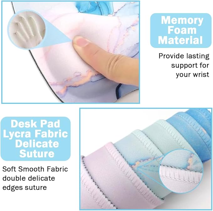 Keyboard Wrist Rest Large Mouse Pad Wrist Support for Computer, 4 in 1 Memory Foam Keyboard Pad Desk Mat Ergonomic Hand Rest Wrist Cushion for Home Office Gaming - Blue Marble