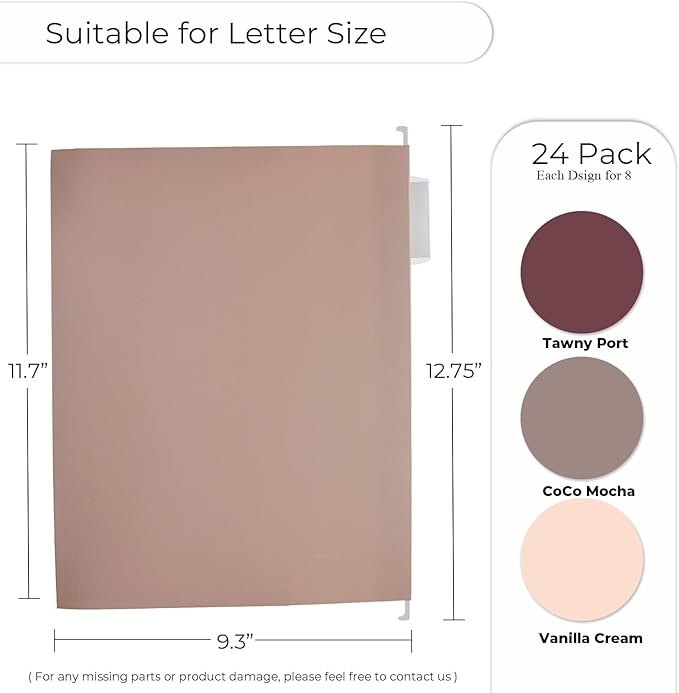 Y YOMA Letter Size - 24 Pack Extra Capacity Hanging File Folders Accordion Decorative File Folder Cute Colored Hanging Folder Organizer for Office Home with 1/5-Cut Adjustable Tabs, Mocha Color