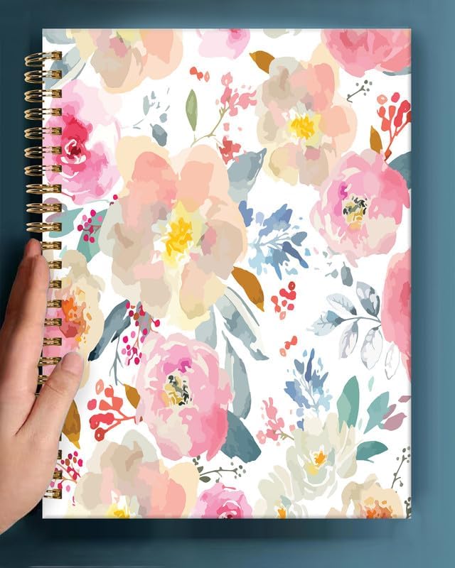 Spiral Journal Notebook,A5 Hardcover Lined Journals for Women Girl 6 x 8.3 in,120 Pages Thick Paper,Cute College Ruled Writing Notebook for Gifts Office Work School(Watercolor Romantic Flowers)