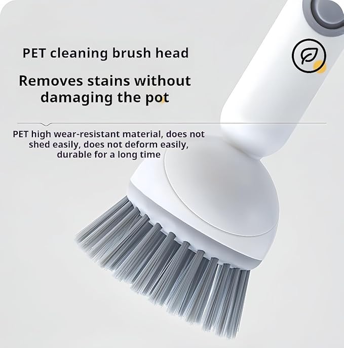 Adjustable Dish Brush with Soap Dispenser, Non-Scratch PET Bristles, Ergonomic Handle, Kitchen Cleaning Tool for Pots, Pans & Sink (Grey, Short Style-1 Piece)