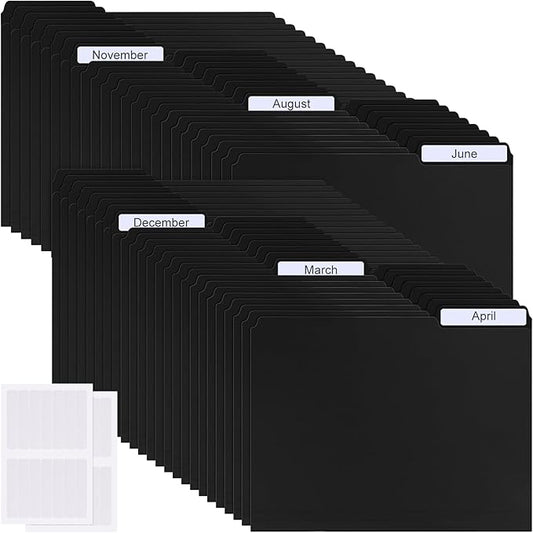 48 Pack Colored Plastic File Folders with Tabs and Sticky Labels Sturdy 1/3 Cut Tab Manila File Folders Letter Size 8. 5 x 11 Inch for Office Home Supplies Organizer Documents(Black)