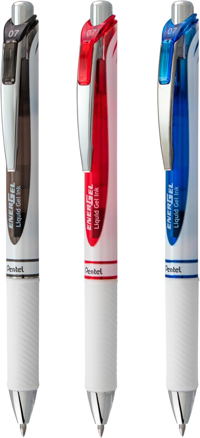 Pentel EnerGel Pearl Retractable Liquid Gel Pen, 0.7mm, Medium Line, Black Red and Blue Ink, 8-Pk (BL77WBP8OFC)