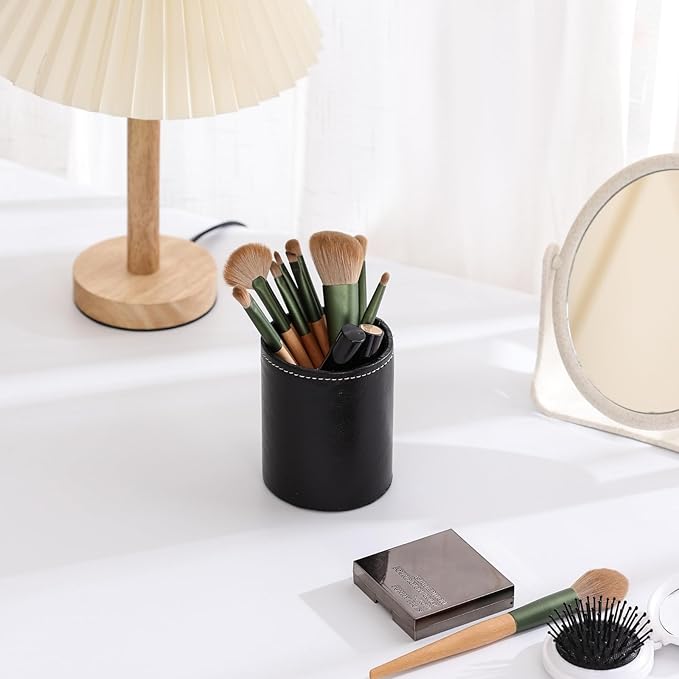 Pen Holder for Desk, PU Leather Pencil Holders for Cosmetics Office Supplies, Desk Organizer Black PH107