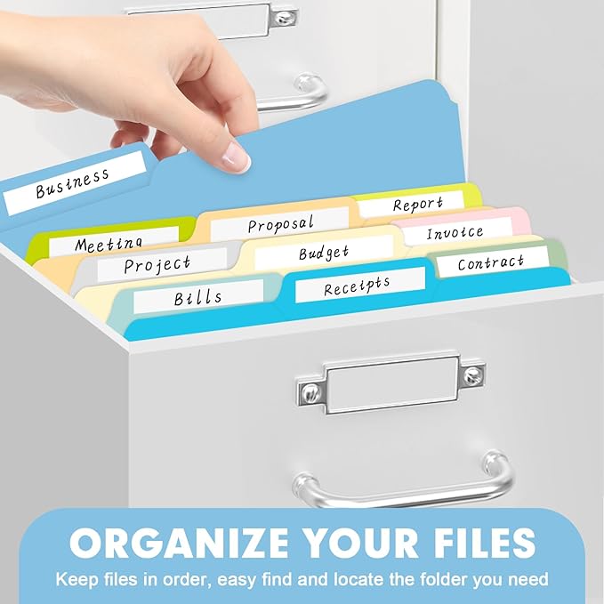 File Folder, RAZCC 250 Pack Colored File Folders, 1/3 Cut Tab File Folder Letter Size, Filing Folders with Tabs for Office School Business Use, Assorted 10 Colors