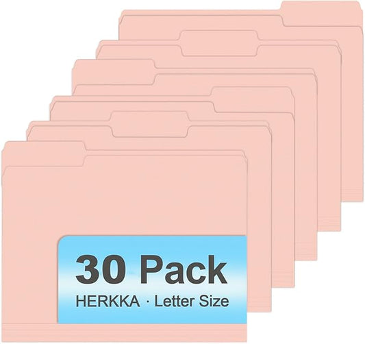 File Folder, HERKKA 30 Pack 1/3 Cut Tab File Folders, File Folders Great for Organizing and Filing, Letter Size, Pink