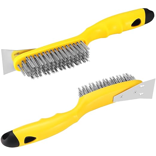 Stainless Steel Wire Brush 2 Pcs with Metal Scraper, 79 Bundles bristles, Plastic Contoured Handle, Chanharm Heavy Duty Scratch for Cleaning Rust Dirt, Dust Paint Scrubbing, Welding Slag Removal