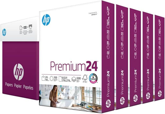 HP Printer Paper | 8.5 x 11 Paper | Premium 24 lb | 5 Ream Case - 2500 Sheets | 100 Bright | Made in USA - FSC Certified | 115300C