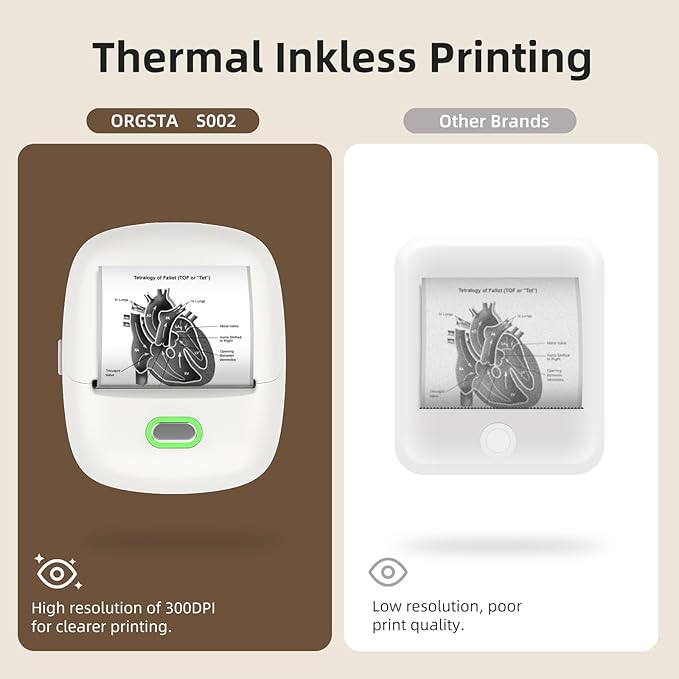 ORGSTA S002 Sticker Printer - Mini Printer Portable Thermal Sticker Maker, Bluetooth Print Pod Inkless Label Maker for Photos, Journal, Receipts, DIY Creation