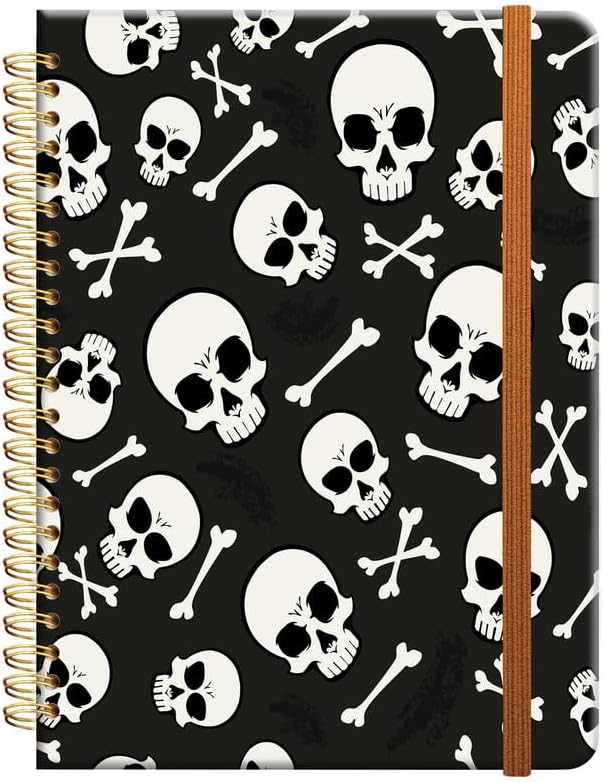 Ruled Spiral Writing Notebook,A5 Hardcover Lined College Journal for Women Lady Girl,Strong Twin-Wire Binding with Premium Paper,8.4" X 6",Perfect for School,Office,Home Gifts(Skull Bones)