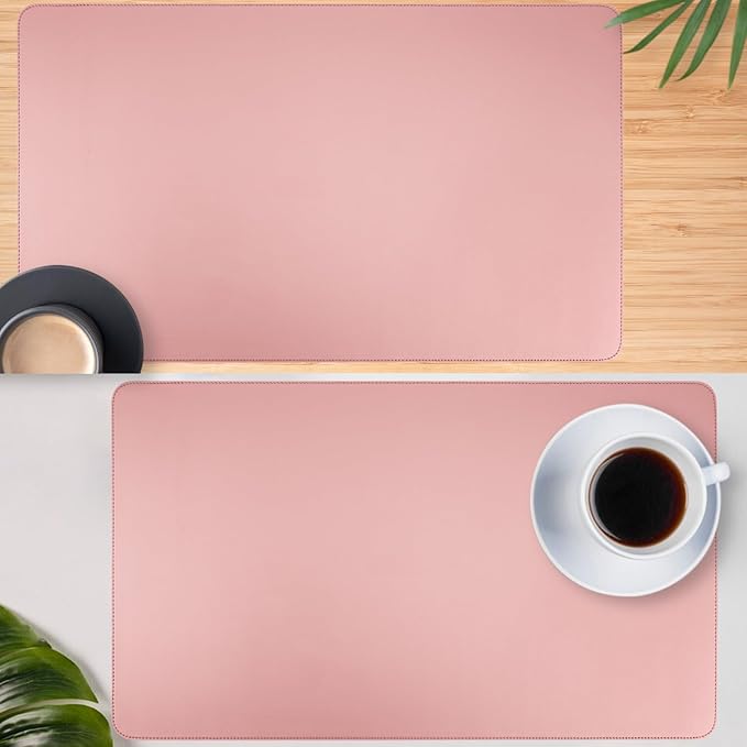 Cute Desk Mat - 35.4"x17" Pink Non-Slip PU Leather Mouse Pad for Desktop Computer