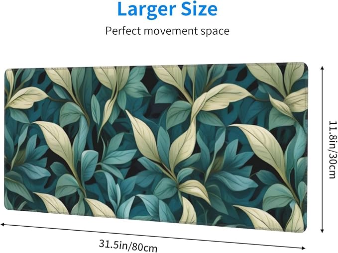 Gaming Mouse Pad, Large Non-Slip Rubber Base Mousepad, Keyboard Mouse Mat, Desk Pad with Stitched Edges, 31.5x11.8inch, Morris Leaves