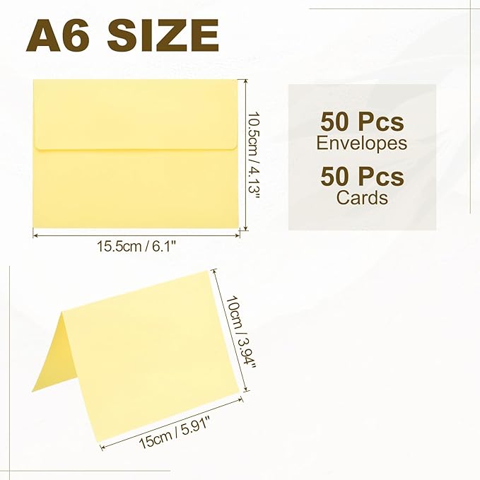 PATIKIL 50Pack Light Yellow 4x6 Blank Cards and Envelopes, Self Seal A6 Envelopes with Folded Cardstock Small for Greeting Cards Wedding Greeting Birthday Invitations Letter Mailing