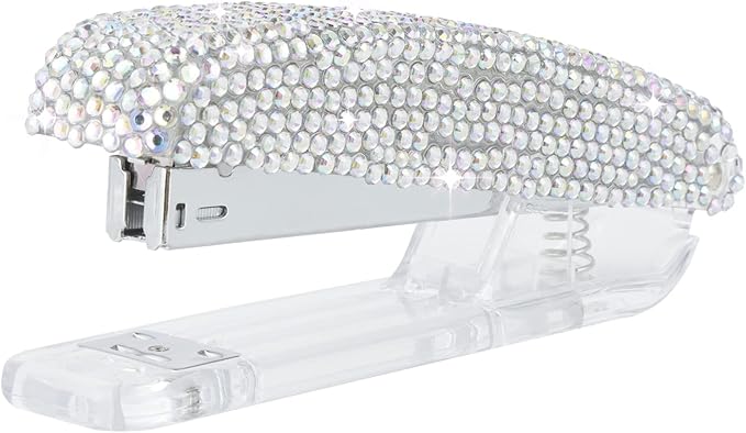 Pasted Diamond Crystal Handmade Bling Dazzling Stapler for Office, School, or Home (White&AB)