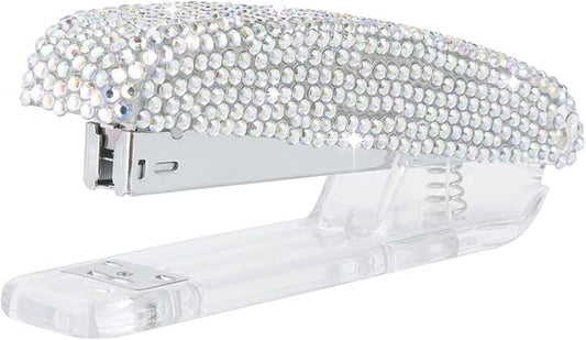 Pasted Diamond Crystal Handmade Bling Dazzling Stapler for Office, School, or Home (White&AB)
