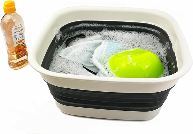 SAMMART 8L (2.1 Gallon) Collapsible Tub - Foldable Dish Tub - Portable Washing Basin - Space Saving Plastic Washtub (Grey/Washed Black (Set of 2))