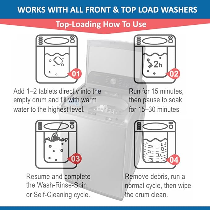 ALPELA Washing Machine Cleaner Descaler | Deep Cleaning Tablets For HE Front & Top Load Washer, Septic Safe Eco-Friendly Deodorizer, Clean Inside Drum and Laundry Tub Seal (Citrus Scent - 12 Count)