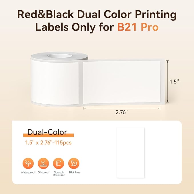 NIIMBOT Red&Black Labels, Refill Sticker Papers Only for B21 Pro 300DPI Label Maker, Dual Color Printing/Jam Paper Good Idea for Schools,Business,Price Tags(1.5''x2''/38x50mm)