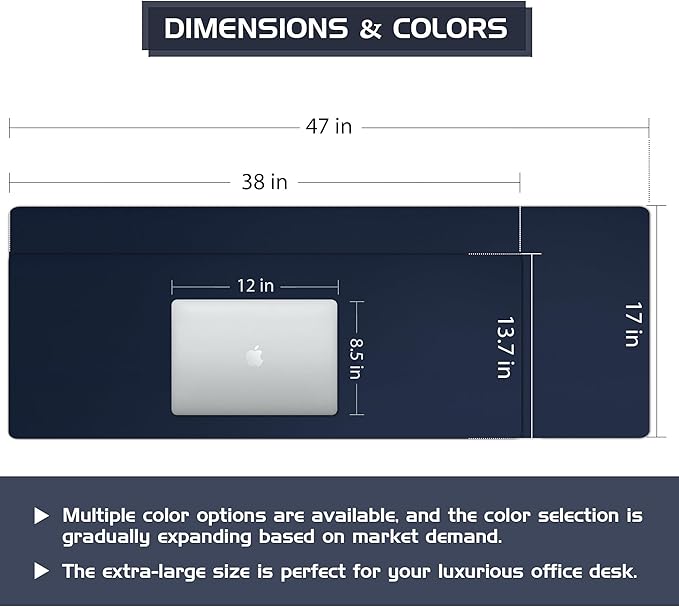 Aothia Leather Desk Pad Protector - Large Mouse Pad, Office Desk Mat, Non-Slip PU Leather Desk Blotter, Laptop Desk Pad, Waterproof Desk Writing Pad for Office and Home (Dark Blue, 38" x 13.7")