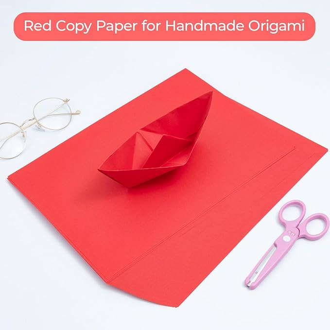 M&G 100 Sheets Red Copy Printing Paper, 8.3 X 11.7 inch Color Printer Papers, Red Construction Paper for Card Making Scrapbooking School Office Party DIY Craft