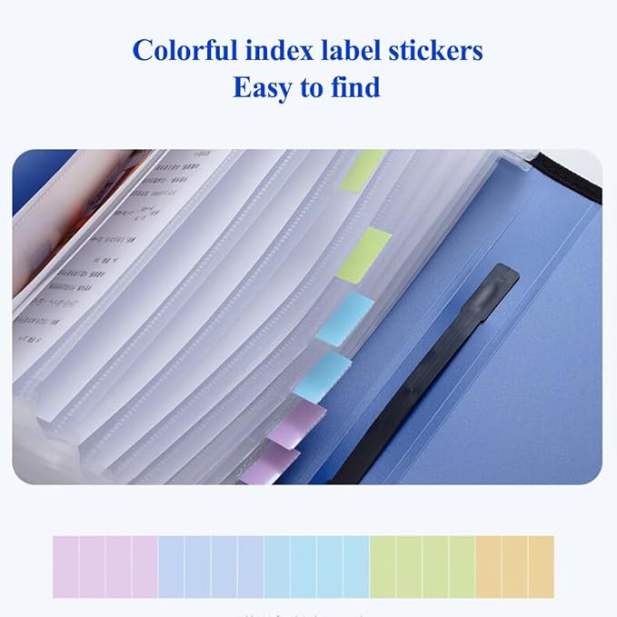 M&G Expanding File Folder 12 Pockets Accordion File Organizer with Labels, Portable Document Receipt Organizer for A4 Letter Size Paper, Waterproof Folder for Bussiness School Office Supplies (Blue)