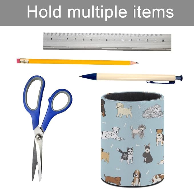 Cute Puppy Dog Pen Holder Pencil Organizer Cute Pencil Cup Desk Decor Makeup Brush Holder PU Multifunctional Office Suppliesfor Home Classroom School
