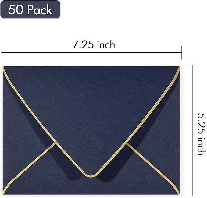 50 Pack, Size A7, Thick Luxury Invitation 5 x 7 Envelopes - For 5x7 Cards| Self Seal| Perfect for Weddings, Invitations, Photos, Graduation, Baby Shower| 5.25 x 7.25 Inches (Noble blue)