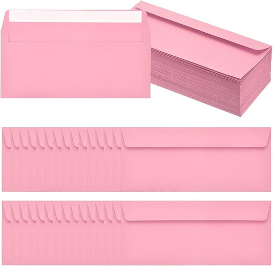 PATIKIL 100 Pack Pink #10 Business Envelopes, Colored Self Seal Letter Size Envelopes for Business Mailing Office Checks Invitation, 4-1/8 x 9-1/2 Inches