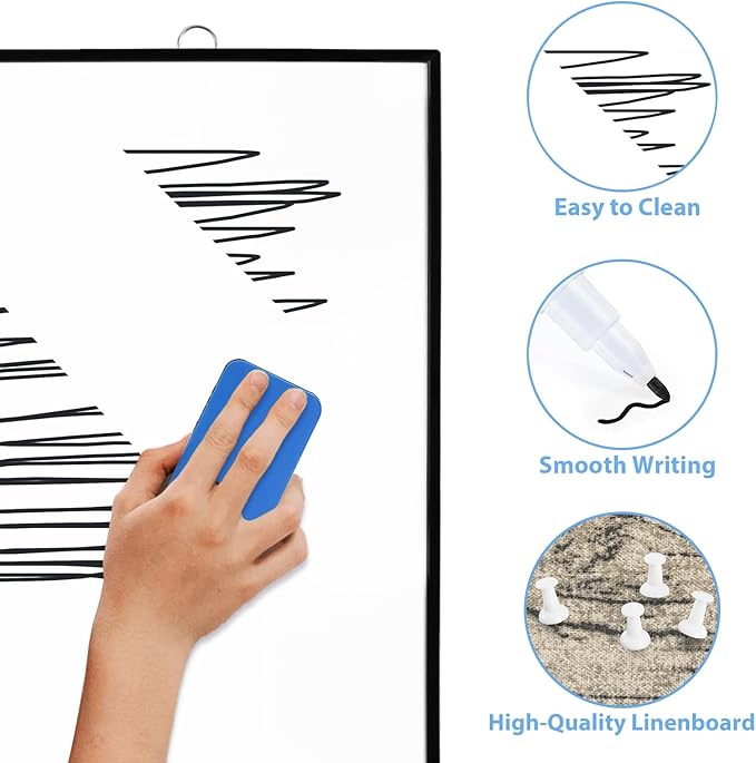 ARCOBIS Cork Board White Board Combo, 24"X18" Linen Bulletin Board Whiteboard for Wall, Double-Sided Magnetic Dry Erase Corkboard for Home, Office, School, Rustic Grey