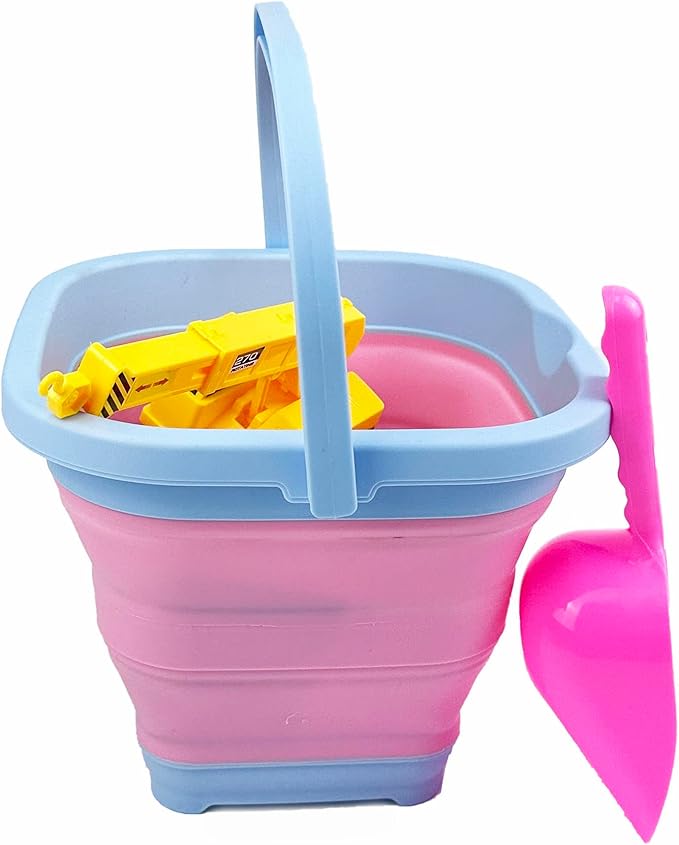 SAMMART Collapsible Rectangular Cleaning Bucket 5L (1.3 Gallon)- Foldable Camping Beach Sand Water Pot Pail- Portable Space Saving Tub for Household, Outdoor Washing (Cool Blue/Maglia Rosa (Set of 2))