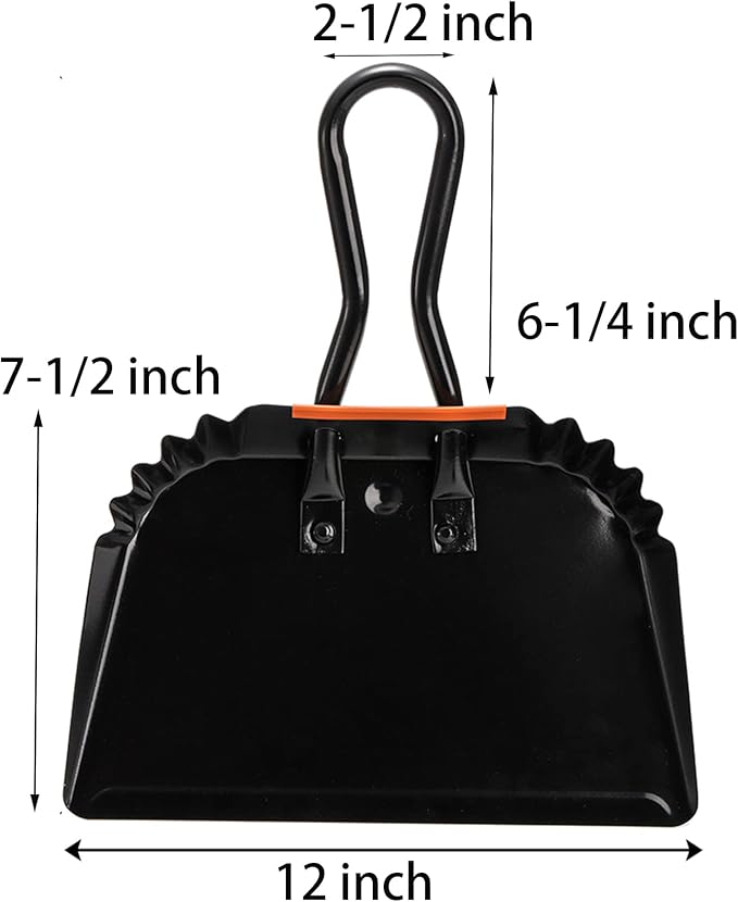 TOPZEA 2 Pack Black Metal Dustpan, 12 Inch Heavy Duty Steel Dust Pan with Handle Handheld Dustpan Wide Scooper for Indoor, Outdoor, Fireplace, Industrial and Commercial Use