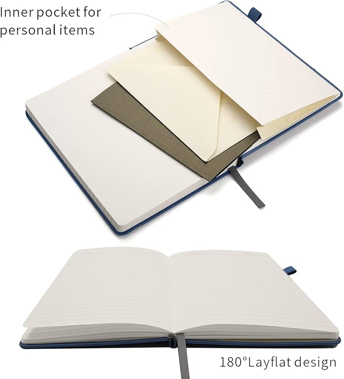 Deziliao Lined Journal Notebooks with Pen Loop, Hardcover Notebook Journal for Work, 100Gsm Premium Thick Paper with Inner Pocket, Medium 5.7"x8.4", （Green-Blue, Ruled）