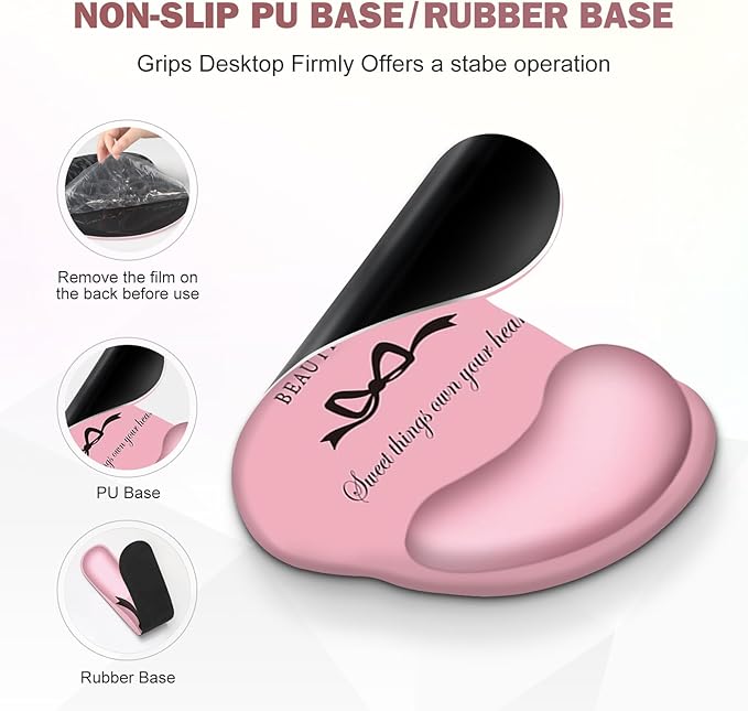 Gaming Mouse Pad, Large Desk Mat, Cute Desk Pad Protector, 4in1 XXL Mousepad + Keyboard Wrist Rest+Mouse Wrist Rest+Coaster Set with Ergonomic Desk Pad for Home Office Table Computer, Pink Pretty Bow