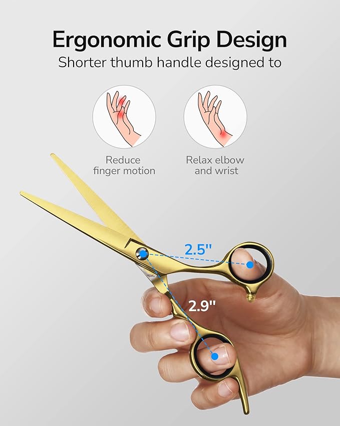 Hair Cutting Scissors, ULG Hair Shears 6.5 inch Hairdressing Hair Scissor, Salon Razor Edge Hair Cutting Shears, Japanese Stainless Steel Haircut Scissors with Detachable Finger Gold