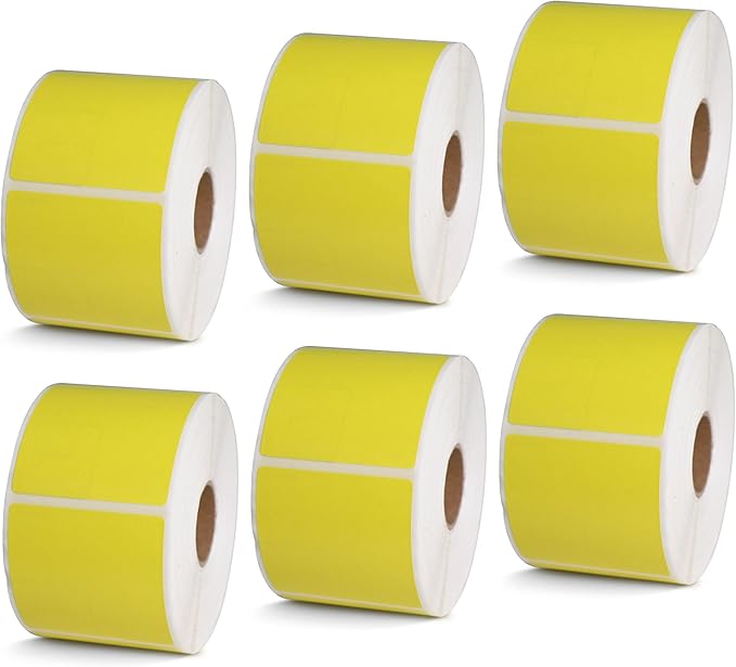 BETCKEY - 2" x 2" Square Labels Compatible with Zebra & Rollo Label Printer,Premium Adhesive & Perforated[Yellow, 6 Rolls, 4500 Labels]