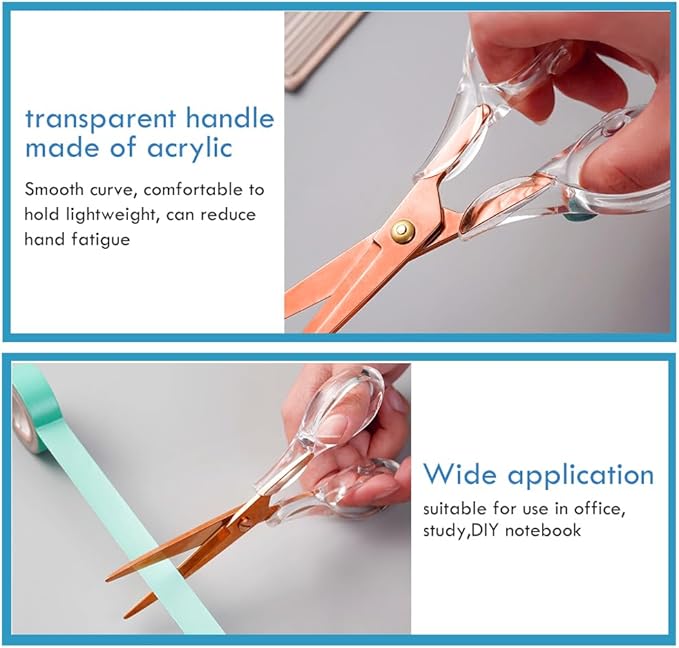 Gold Scissors, Stainless Steel Blade with Acrylic Handle, All Purpose Scissor for Office, School, Home, Fabric Shears, Tijeras (6.3" Rosegold)