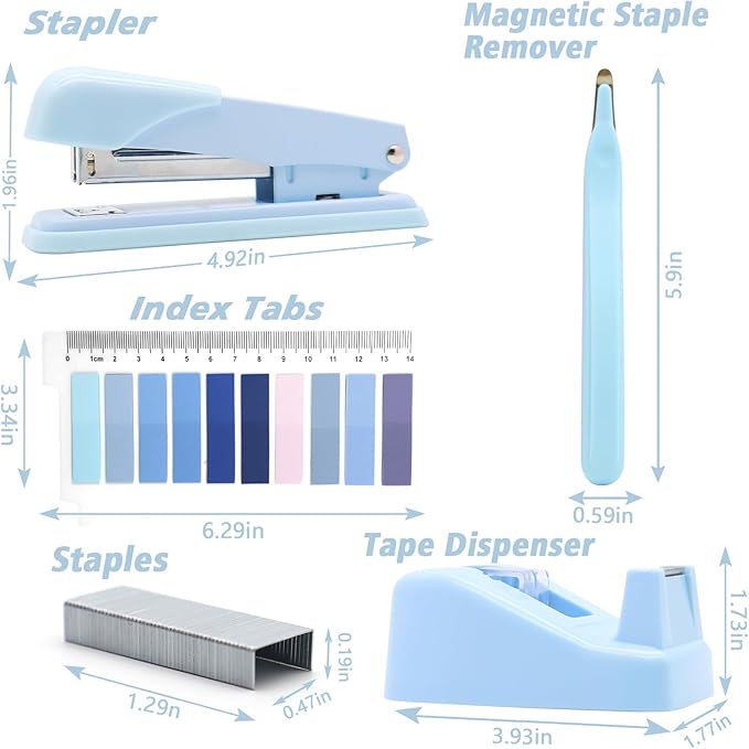 OfficeMate Stapler & Tape Dispenser Set - Blue Desk Accessory Kit, Gift for Students, Women, Coworkers, Boss Lady, Office Clerks