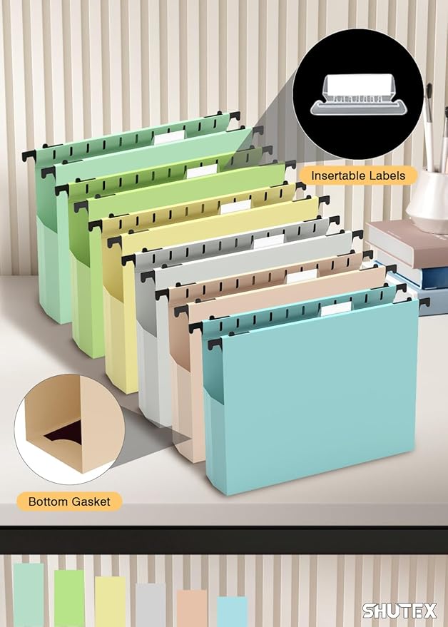 Extra Capacity Plastic Hanging File Folders,12 Pack Reinforced Hang Folder,Heavy Duty 2 Inch Expansion,Filing Cabinet Folders Letter Size for Bulk Files/Medical Charts (Morandi Colors)