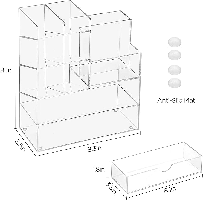 HBlife Acrylic Multi-Functional Pencil Organizer with Drawer, Large Clear Pen Holder for Desk, Desk Organizers and Accessories for Office Art Supplies, School and Home