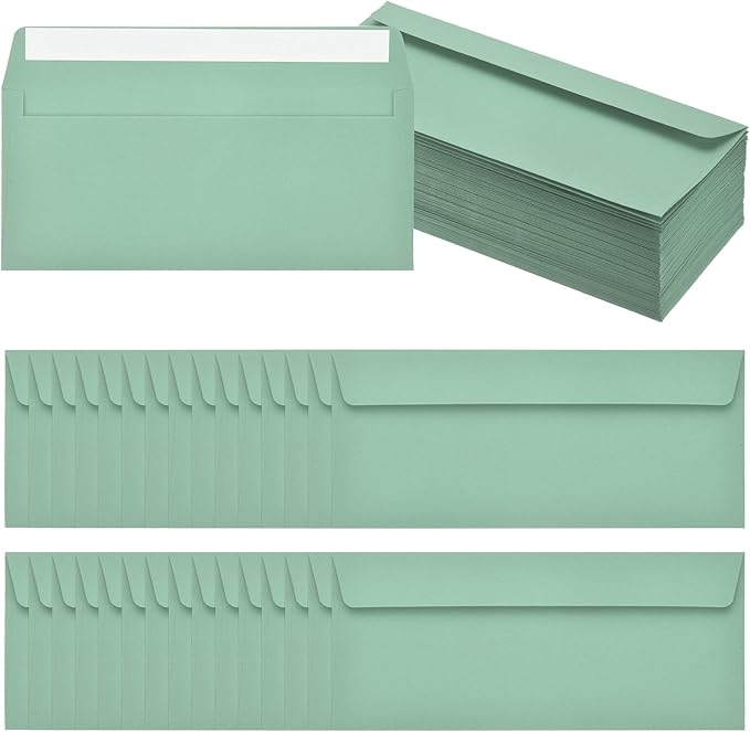 PATIKIL 100 Pack Grass Green #10 Business Envelopes, Colored Self Seal Letter Size Envelopes for Business Mailing Office Checks Invitation, 4-1/8 x 9-1/2 Inches