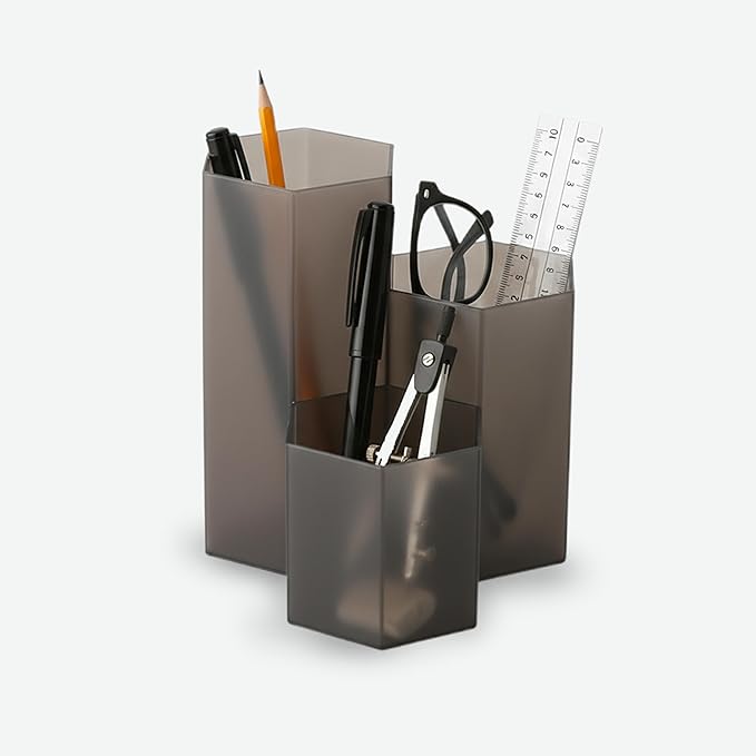 Black Pen Holder for Desk | 3 Compartment Organizer Desk for Pen, Pecils, Makeup Brushes, Tooth Brushes | Cute Pencil Cup Desk Organizers and Accessories for Office, Home, Classroom, Teacher Desks