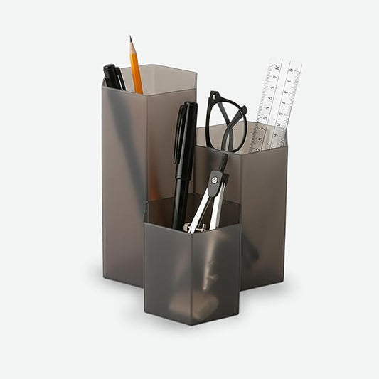 Black Pen Holder for Desk | 3 Compartment Organizer Desk for Pen, Pecils, Makeup Brushes, Tooth Brushes | Cute Pencil Cup Desk Organizers and Accessories for Office, Home, Classroom, Teacher Desks