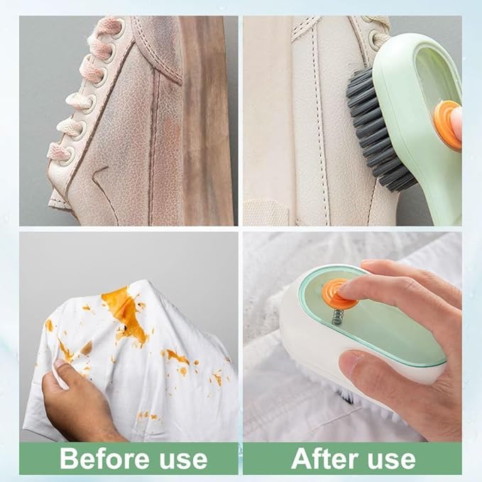 2 in 1 Multifunction Cleaning Brush, Multifunctional Cleaning Brush with Soap Dispenser, Liquid Filled Laundry Brush, Household Cleaning Clothes Shoes Brush with Liquid Box (2pcsGreen)