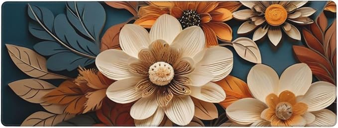 Gaming Mouse Pad, Large Non-Slip Rubber Base Mousepad, Keyboard Mouse Mat, Desk Pad with Stitched Edges, 31.5x11.8inch,Floral