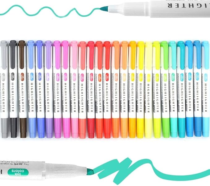 YOOUSOO 25 Pack Pastel Highlighters Assorted Colours, Dual Tip Bible Highlighter, Chisel Tip Mild Highlighters No Bleed Fluorescent Highlighter Pens for School Student Office Journals